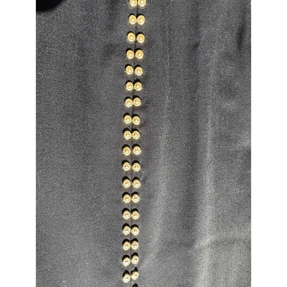 Erez Collections Midi Bedazzled Skirt 100% Wool Gold Studs Slits Black Women's S